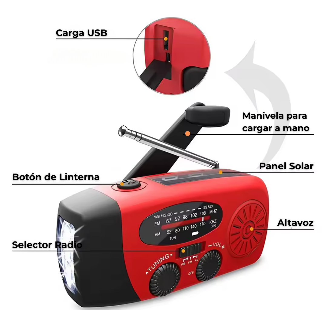 Linterna de Emergencia con Radio y Carga Solar – Ideal para Cortes de Luz y Camping
