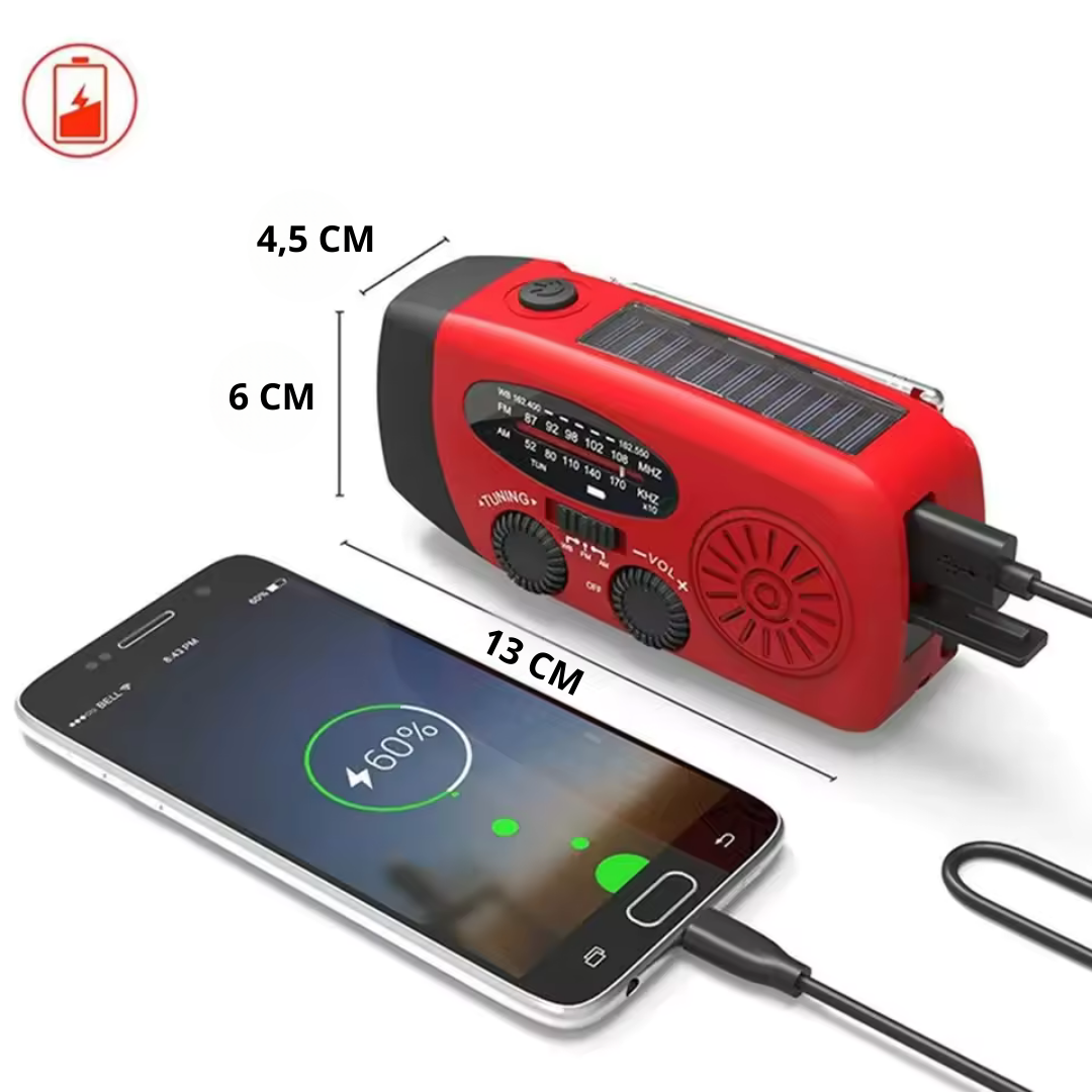 Linterna de Emergencia con Radio y Carga Solar – Ideal para Cortes de Luz y Camping